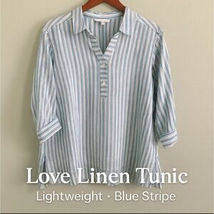 J.Jill Love Linen Tunic Top Womens 2X Blue White Stripe NWT $99